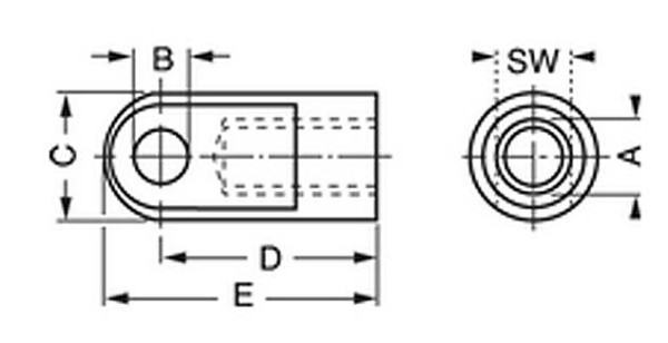 Anschraubauge (Typ : gefräst) für Gasfeder M 5 Ø i : 6,1 mm