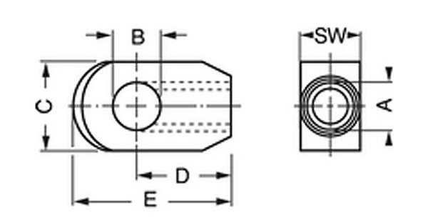 Anschraubauge (Typ : mit Fräsung) für Gasfeder M 8 Ø i : 8,1 mm